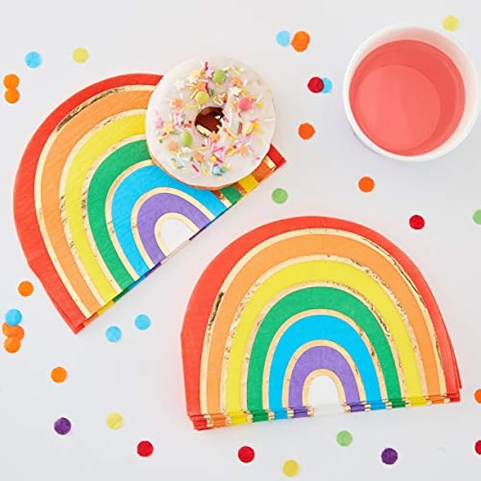 RAINBOW SHAPED GOLD FOILED PAPER PARTY NAPKINS TABLEWARE 16 PACK - Image 1
